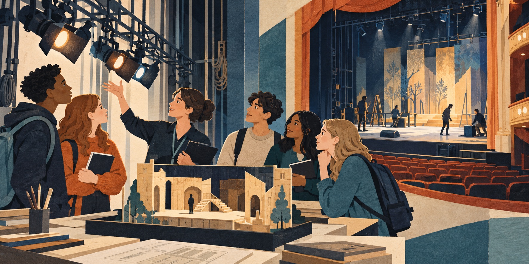 Illustration of students exploring theatre production
